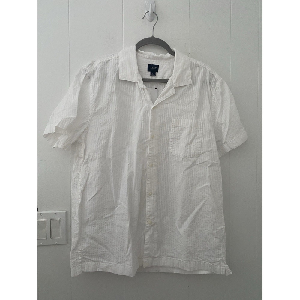 NWT J.Crew Camp Shirt Textured White Cotton Short Sleeve Preppy Men's Size L - Picture 3 of 8